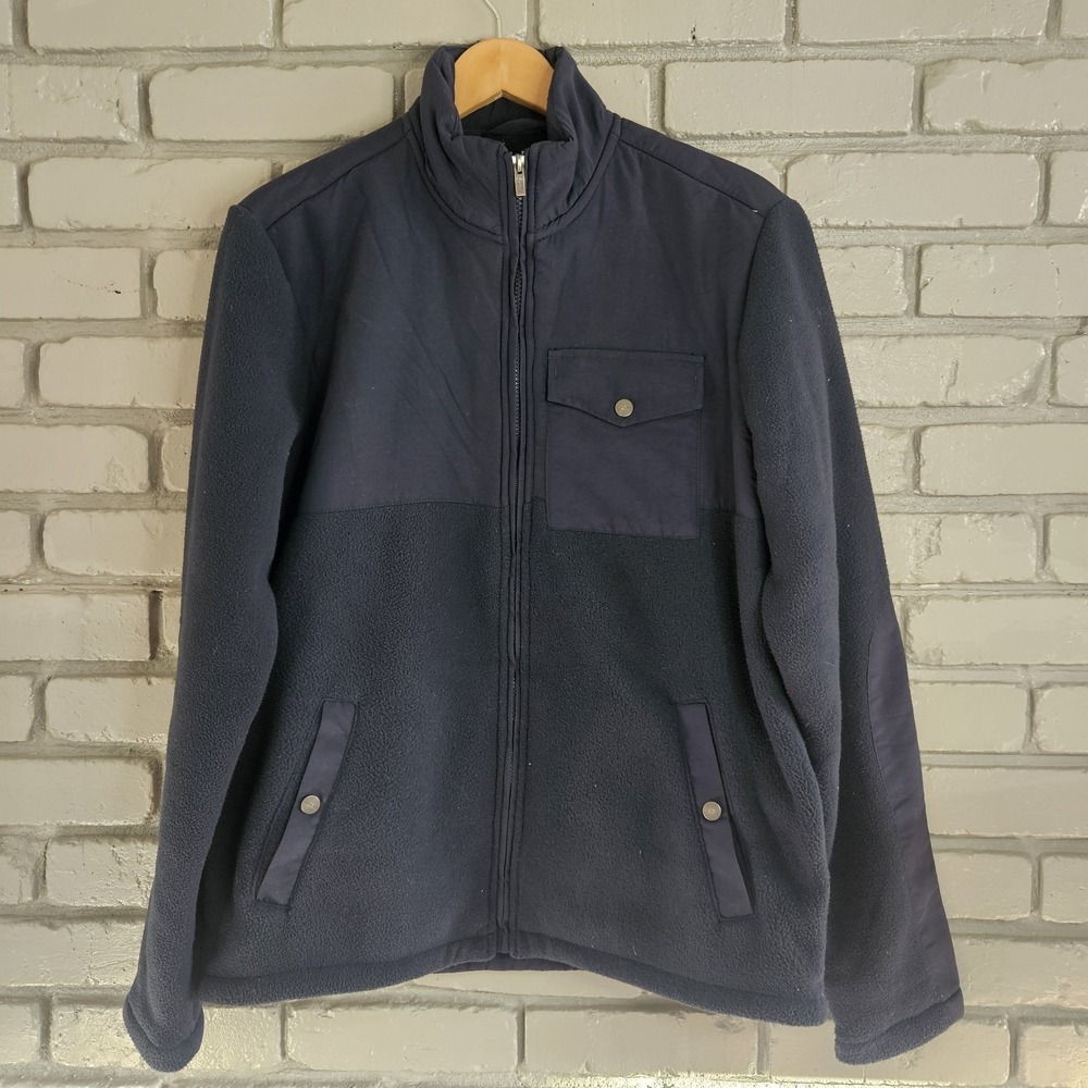 Vuori Mens‎ Jacket L Morrow Sherpa Jacket Navy Blue Full Zip Performance Fleece